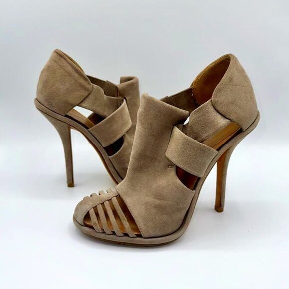 Balenciaga Tan/Taupe Genuine Suede Platform Mules Pumps Heels Size Euro 37 - Picture 1 of 9